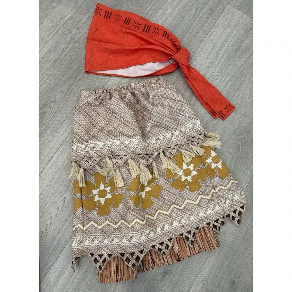 Disney Parks Moana Girls Costume Dress Kids Fringe Play Dress Up Size 7/8